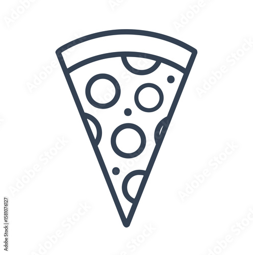 Dark blue outline of a pizza slice with circles food italian
