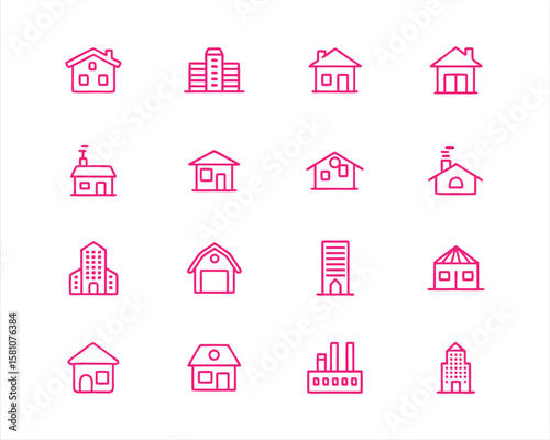 Linear Buildings icon set