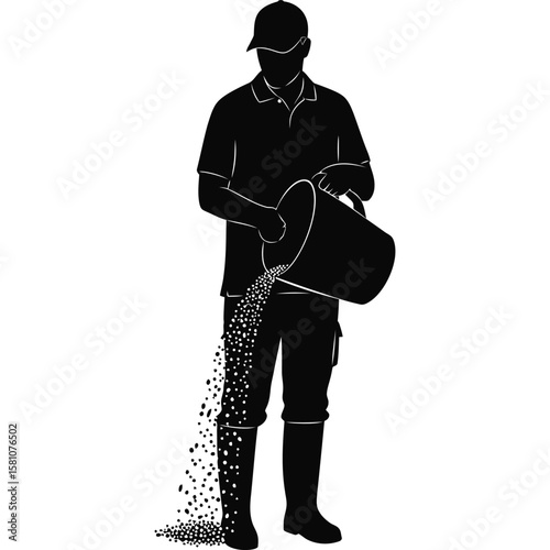 Farmer Spreading Seeds, Agriculture Silhouette, Planting Season