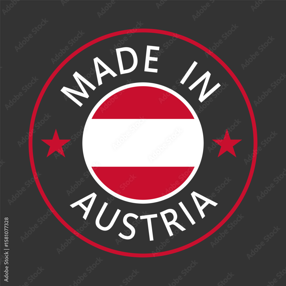 Austria Made in Stamp in circle with flag Vector template on white background Austria Made in Stamp in circle with flag Vector template on white background