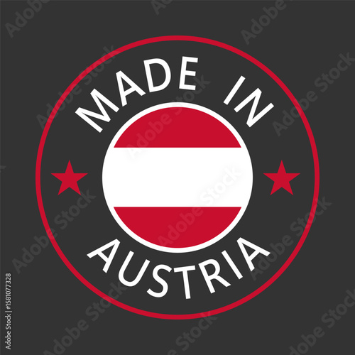 Free Download Austria Made in Stamp in circle with flag Vector template on white background - GFXLoad