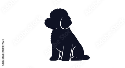 A Cute Poodle Dog Silhouette Sitting Patiently Outdoors on a White Background