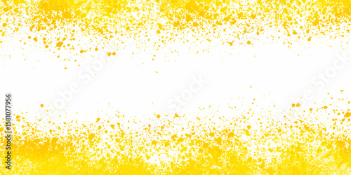 Turmeric yellow or mustard yellow grunge texture colored splash on a white background. Abstract watercolor drawing on a paper image. Gold Foil Frame Gold brush stroke. particle glittering and shimmeri