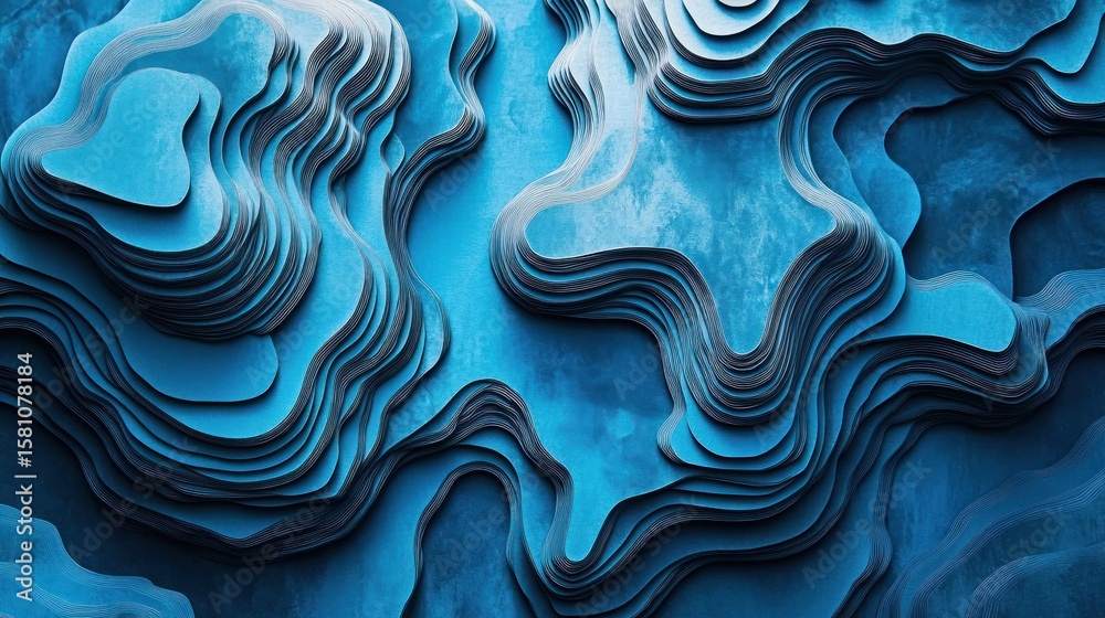 Fototapeta premium Abstract layered topographic design in deep blue tones.