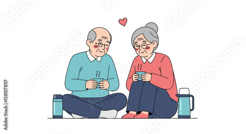 Elderly Couple Enjoying Leisure Time Together Knitting and Relaxing Outdoors