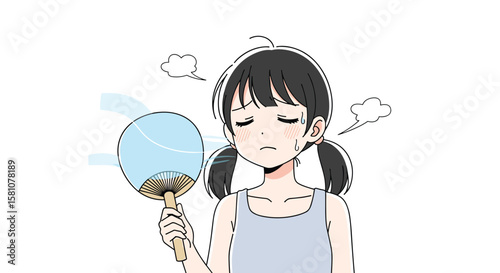 Young Person Fanning Herself To Stay Cool on a Hot Summer Day