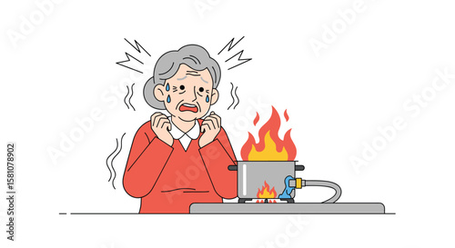 Elderly Person Faces Kitchen Fire Emergency Caused by Stove Accident
