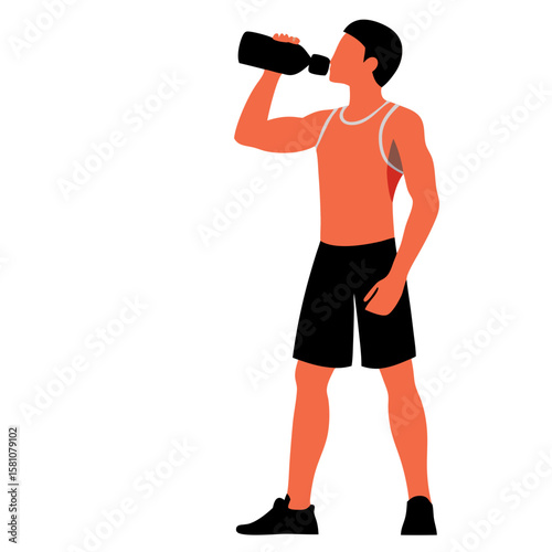 Young man drinking water from bottle while wearing athletic gear  