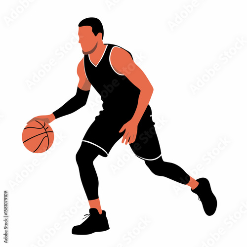 Basketball player dribbling a ball in dynamic motion Concept of Athletes  