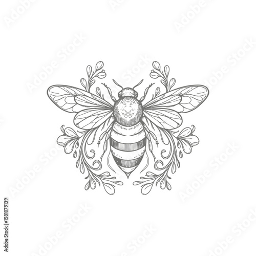 Elegant Bee and Floral Design Illustration for Print and Web