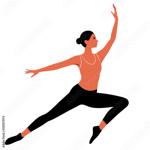 Woman dancing gracefully in leotard demonstrating athletic pose  