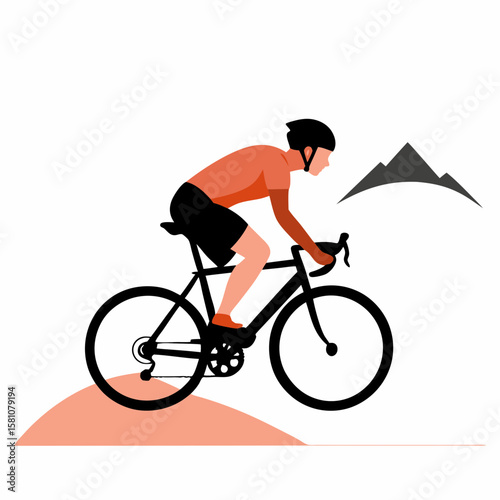Cyclist racing on mountain trail with abstract landscape background  