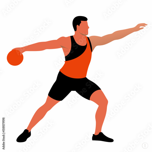 Male athlete throwing discus in athletic gear on white background  