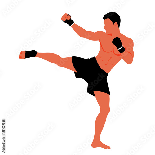 Male kickboxer performing a flying knee strike in training session  