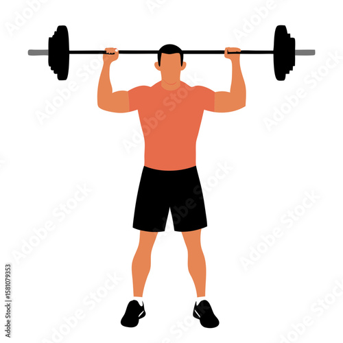 Man lifting heavy barbell above head in athletic pose  