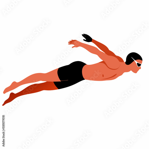 Male swimmer diving into pool with athletic posture and focused expression  