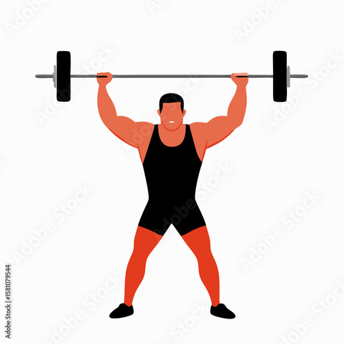 Male weightlifter holding barbell overhead in sports attire  