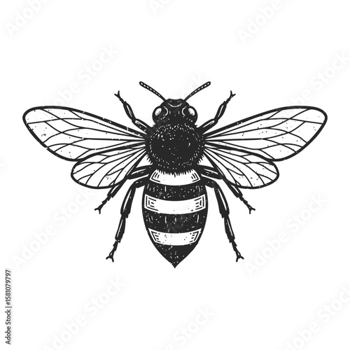 Intricate Honeybee Illustration Vintage Style Insect Graphic