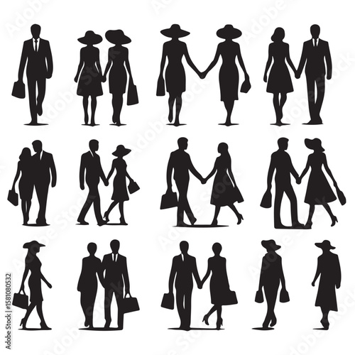 Couples and individuals walking and holding hands people