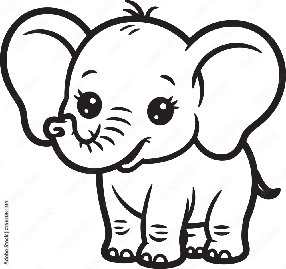 Fototapeta premium Adorable baby elephant with large ears and playful expression cute animal