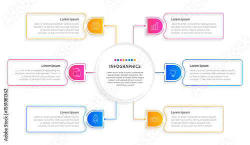 Modern Vector infographic label design with circle infographic template design and 6 options or steps. Can be used for process diagram, presentations, workflow layout, banner, flow chart, info graph.