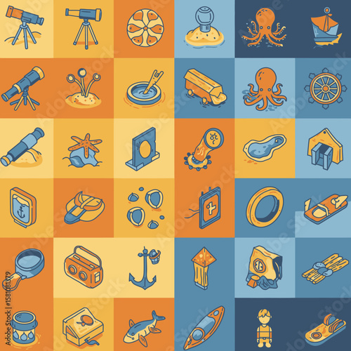 Nautical Adventure Icons Collection Vector Graphic Set