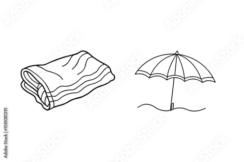 Folded towel and beach umbrella fabric