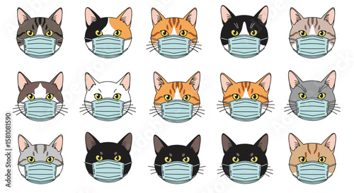 Cute Cartoon Cats Wearing Face Masks A Whimsical Collection of Feline Friends