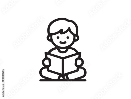 Smart child learning with book icon design