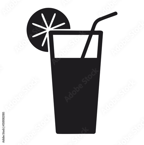 Tall glass with citrus slice and straw drink beverage
