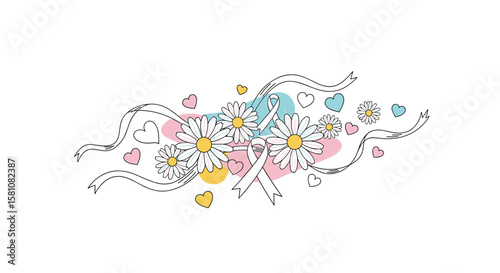 Delicate Floral Sprays and Ribbons in Pastel Hues Abstract Design