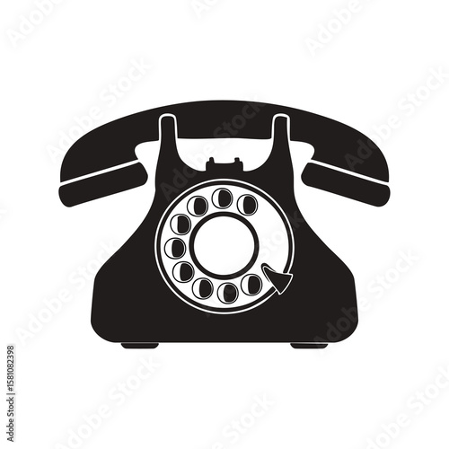 Vintage black rotary dial telephone with receiver vector