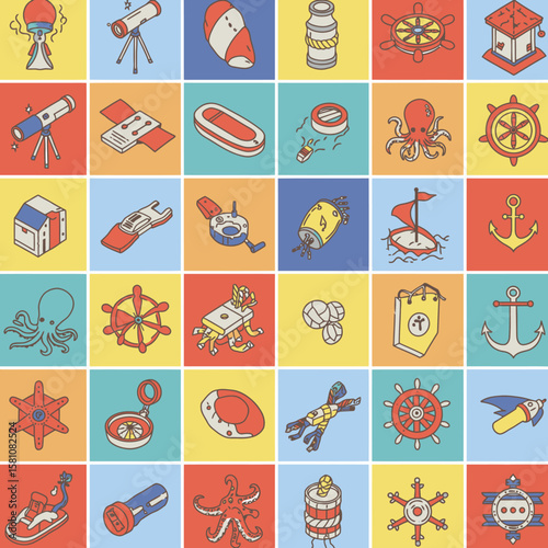 Nautical Marine Icons Background Boat Sea Ocean and Beach
