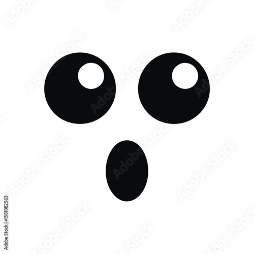 Wide eyed black oval mouth shocked face white eyes