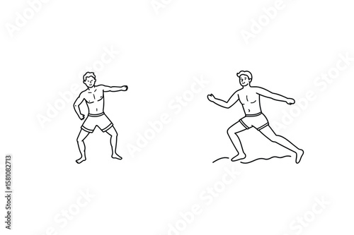 Athletic men in motion running stretching