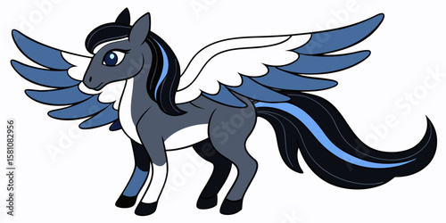 Black wild mustang angel wing tattoo design