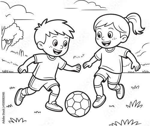 Children playing soccer outdoors on a sunny day girl ball