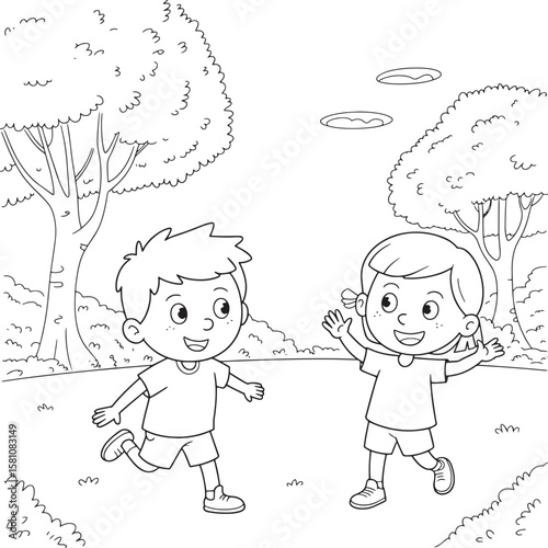 Children playing outdoors with frisbees girl