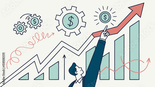 Business growth strategy and financial success with upward trend and market analysis concept drawing art