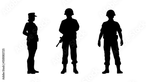 Police and Military Personnel Silhouette PNG – Transparent Background Clipart Sheet