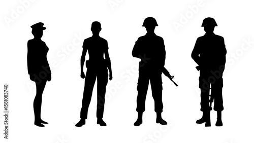 Police and Military Personnel Silhouette PNG – Transparent Background Clipart Sheet