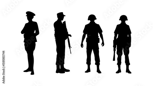 Police and Military Personnel Silhouette PNG – Transparent Background Clipart Sheet