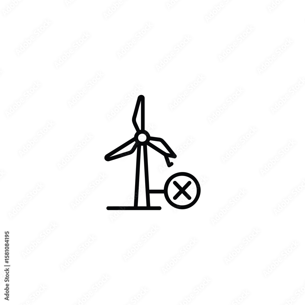 Broken Wind Turbine Error Monoline Icon Broken Wind Turbine Error Monoline Icon