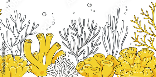 yellow coral reef on white transparent background, ocean aquarium waterscape element, cutout png.biology, clip, colours, earth, purple, reef, soft, three-dimensional, transparent, underwater, aquatic,