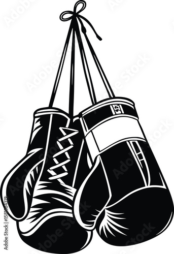 Black silhouette of two boxing gloves hanging