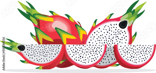 a few dragon fruit pieces cut isolated in transparent background, cutout png.advertisement, clip, row, transparent, cut-out, juicy, part, air, dragon, element, freshness, isolated, piece, raw, set, 