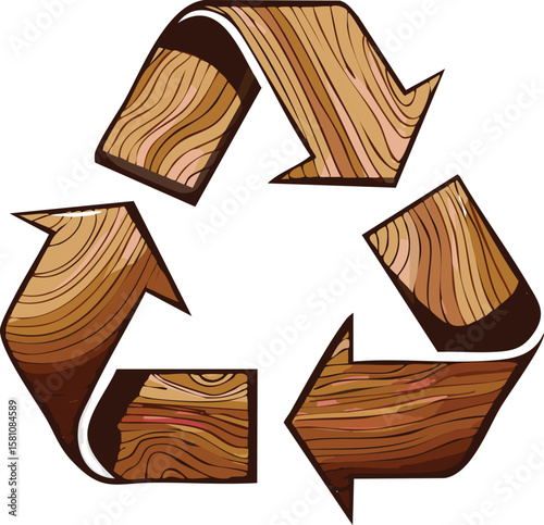 recycle symbol made of walnut wood board texture. eco recycling icon. cutout png.arrow, clip, earth, environmental, friendly, pollution, protection, resource, signs, smooth, textured,