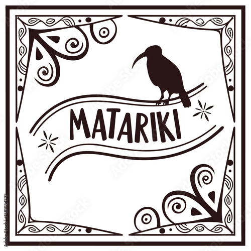 silhouette Matariki The Maori New Year Banner on white background