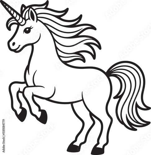 Majestic unicorn prancing with flowing mane and tail horse mythical