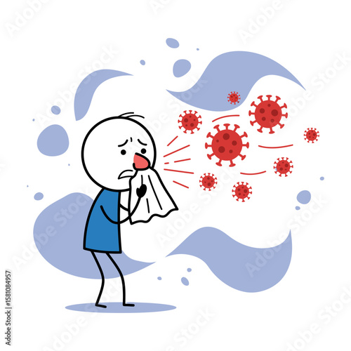 Sick Cartoon Character Spreading Coronavirus Infection